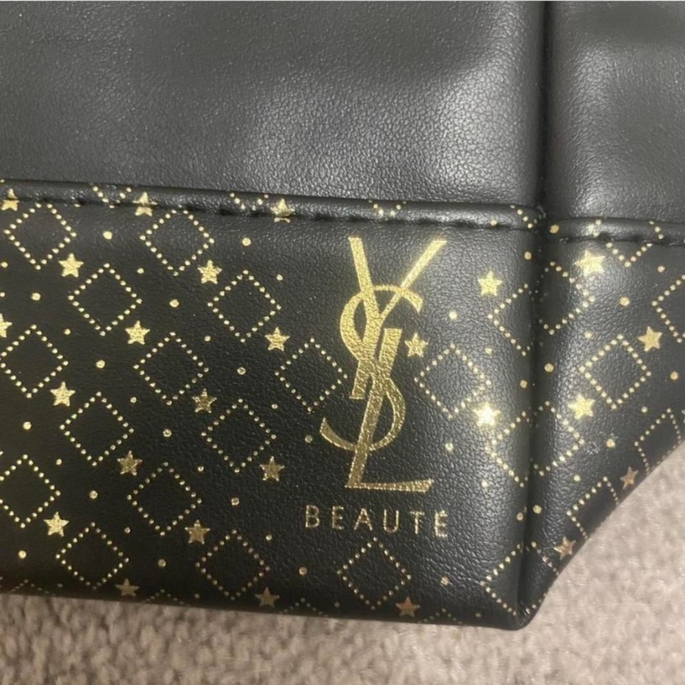 Yves Saint Laurent Beauté Luxury Makeup Toiletry Pouch Black Gold Star Geometric - Picture 2 of 8